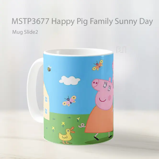 Happy Pig Family Sunny Day Mug Gelas Keramik MSTP3677 - All-side / Desain