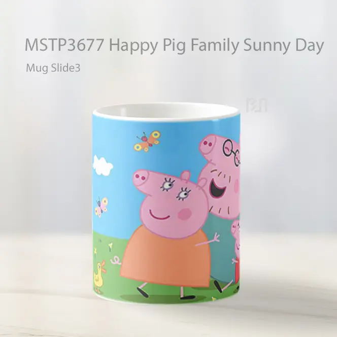 Happy Pig Family Sunny Day Mug Gelas Keramik MSTP3677 - All-side / Desain