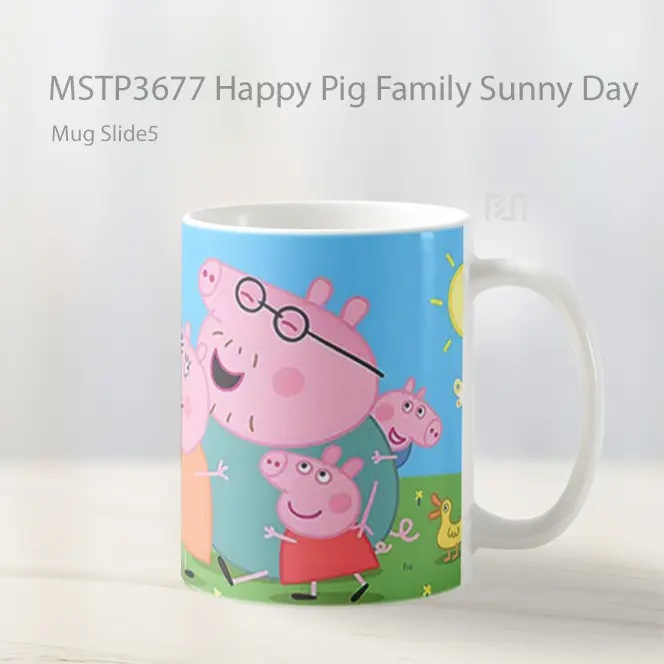 Happy Pig Family Sunny Day Mug Gelas Keramik MSTP3677 - All-side / Desain