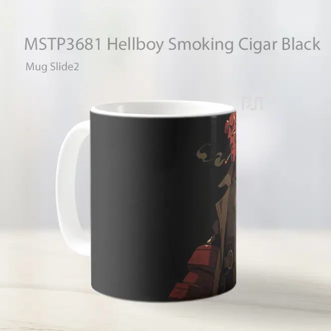 Hellboy Smoking Cigar Black Mug Gelas Keramik MSTP3681 - All-side / Desain