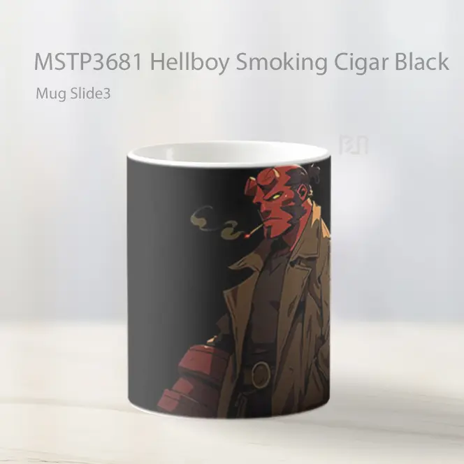 Hellboy Smoking Cigar Black Mug Gelas Keramik MSTP3681 - All-side / Desain