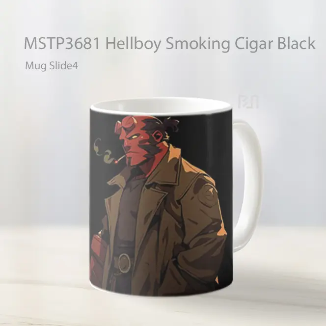 Hellboy Smoking Cigar Black Mug Gelas Keramik MSTP3681