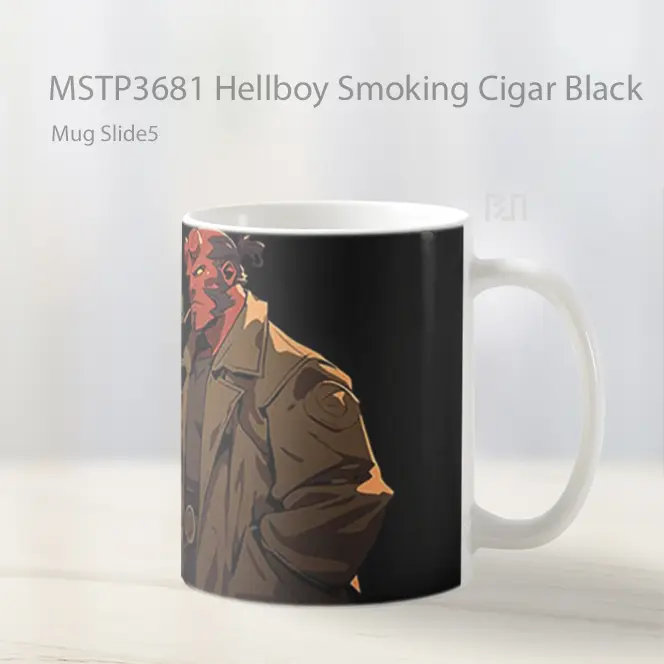 Hellboy Smoking Cigar Black Mug Gelas Keramik MSTP3681 - All-side / Desain