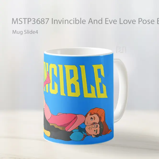Invincible And Eve Love Pose Blue Background Mug Gelas Keramik MSTP3687