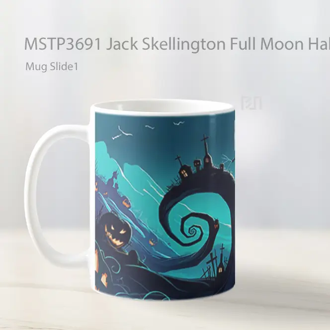Jack Skellington Full Moon Halloween Scene Mug Gelas Keramik MSTP3691 - All-side / Desain