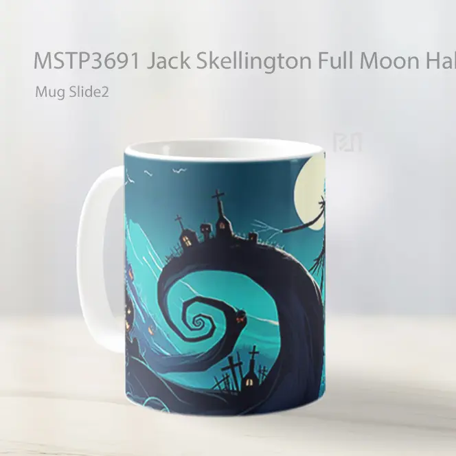 Jack Skellington Full Moon Halloween Scene Mug Gelas Keramik MSTP3691 - All-side / Desain