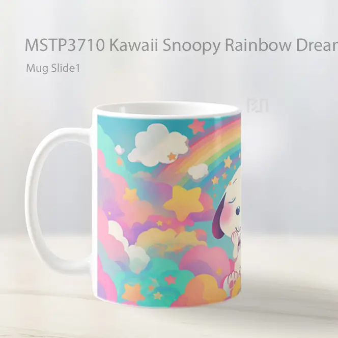 Kawaii Snoopy Rainbow Dream Clouds Mug Gelas Keramik MSTP3710 - All-side / Desain