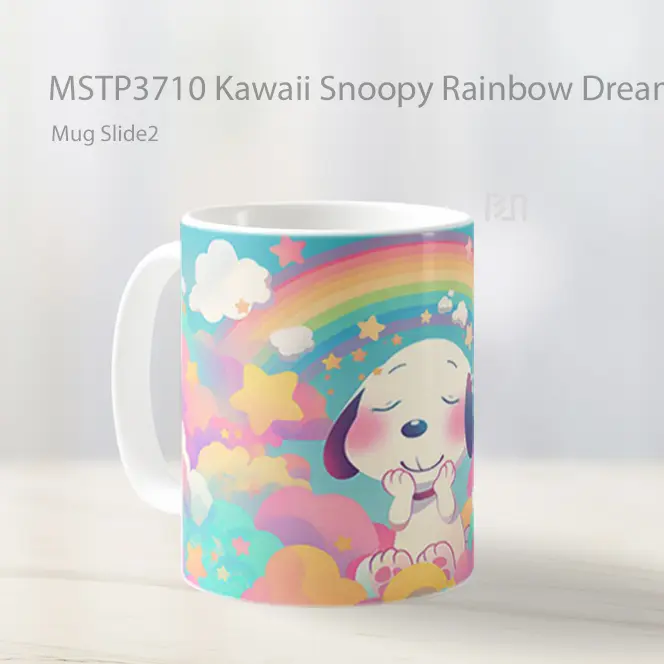 Kawaii Snoopy Rainbow Dream Clouds Mug Gelas Keramik MSTP3710 - All-side / Desain