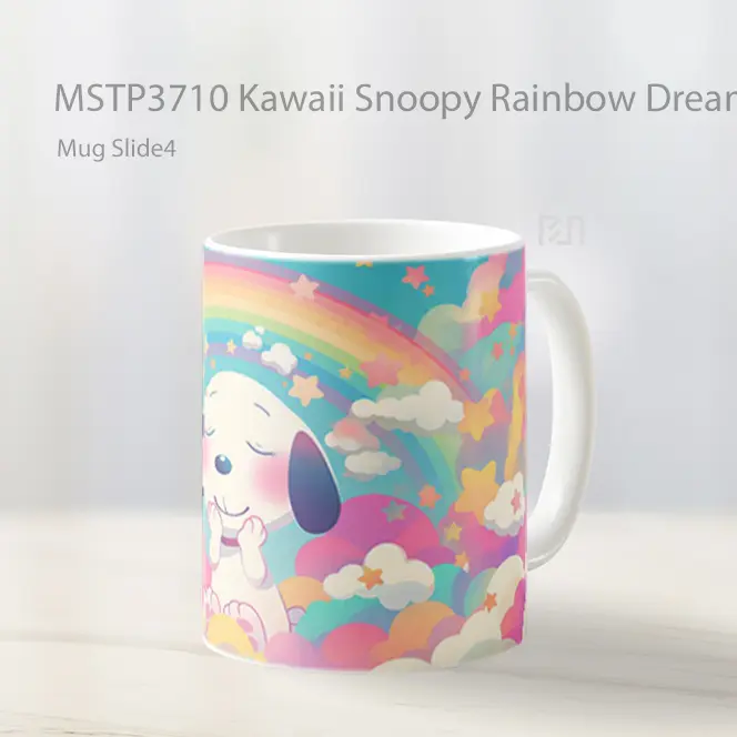 Kawaii Snoopy Rainbow Dream Clouds Mug Gelas Keramik MSTP3710