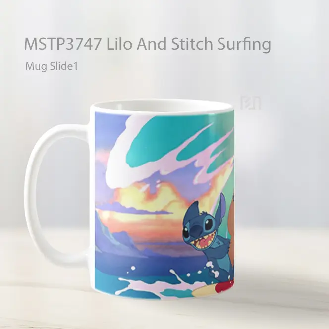 Lilo And Stitch Surfing Mug Gelas Keramik MSTP3747 - All-side / Desain