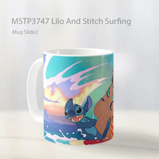 Lilo And Stitch Surfing Mug Gelas Keramik MSTP3747 - All-side / Desain