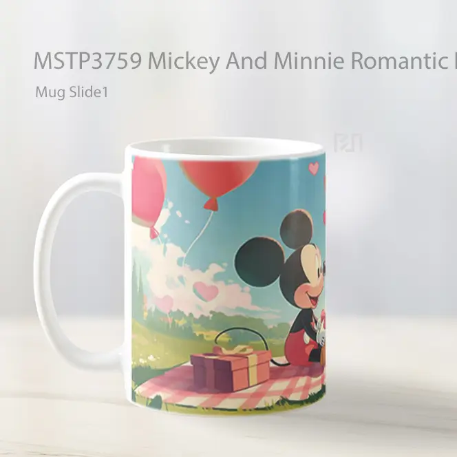 Mickey And Minnie Romantic Picnic Disney Valentines Mug Gelas Keramik MSTP3759 - All-side / Desain