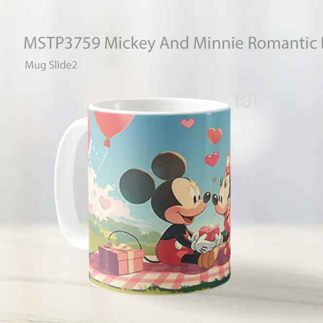 Mickey And Minnie Romantic Picnic Disney Valentines Mug Gelas Keramik MSTP3759 - All-side / Desain