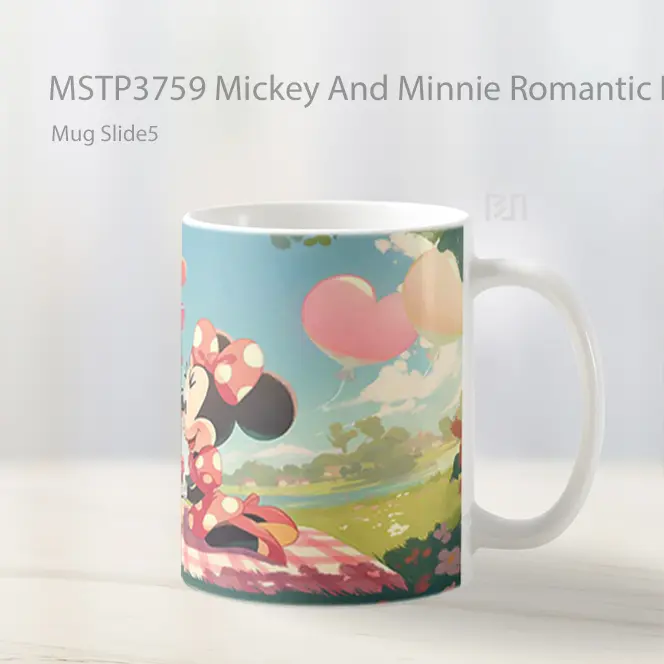 Mickey And Minnie Romantic Picnic Disney Valentines Mug Gelas Keramik MSTP3759 - All-side / Desain