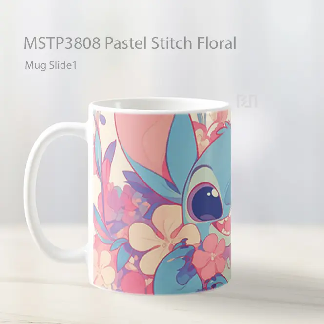 Pastel Stitch Floral Mug Gelas Keramik MSTP3808 - All-side / Desain