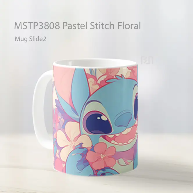 Pastel Stitch Floral Mug Gelas Keramik MSTP3808 - All-side / Desain