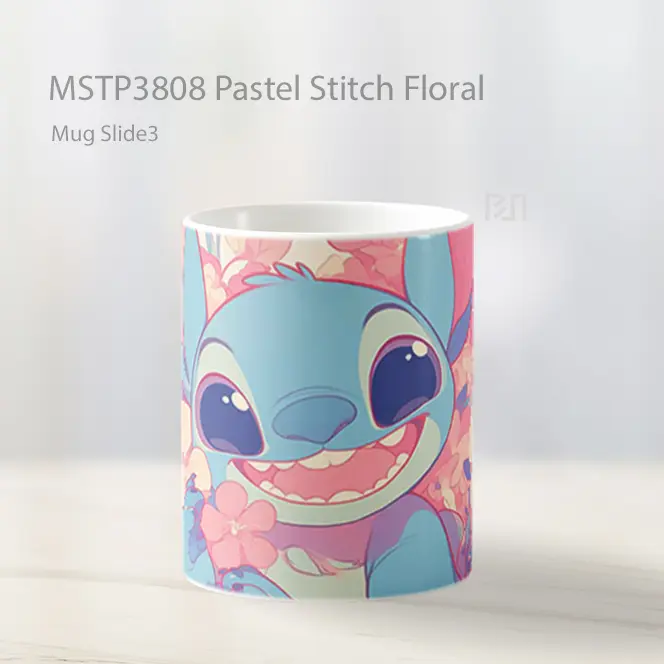 Pastel Stitch Floral Mug Gelas Keramik MSTP3808 - All-side / Desain
