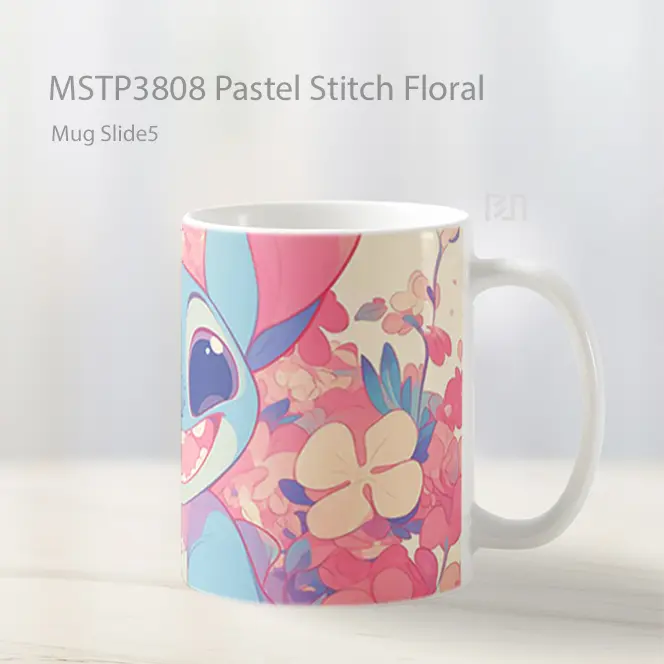 Pastel Stitch Floral Mug Gelas Keramik MSTP3808 - All-side / Desain
