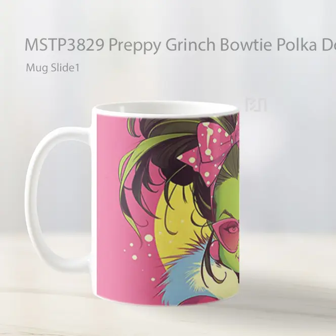 Preppy Grinch Bowtie Polka Dot Style Mug Gelas Keramik MSTP3829 - All-side / Desain