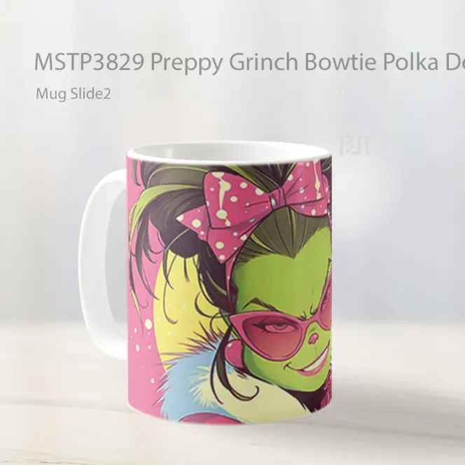 Preppy Grinch Bowtie Polka Dot Style Mug Gelas Keramik MSTP3829 - All-side / Desain