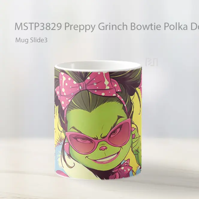 Preppy Grinch Bowtie Polka Dot Style Mug Gelas Keramik MSTP3829 - All-side / Desain