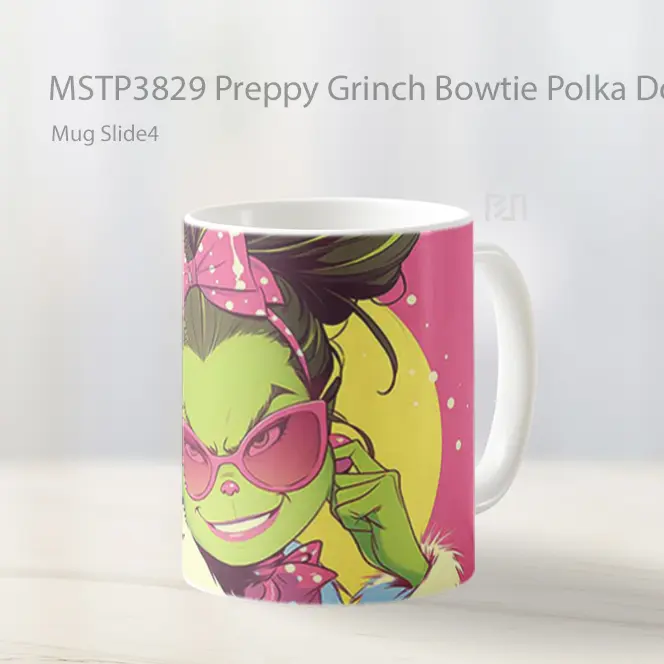 Preppy Grinch Bowtie Polka Dot Style Mug Gelas Keramik MSTP3829