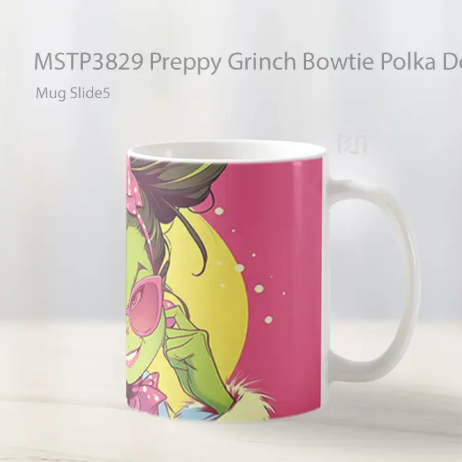 Preppy Grinch Bowtie Polka Dot Style Mug Gelas Keramik MSTP3829 - All-side / Desain