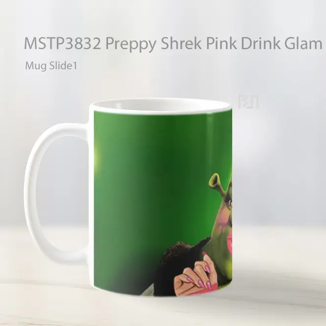 Preppy Shrek Pink Drink Glam Green Mug Gelas Keramik MSTP3832 - All-side / Desain