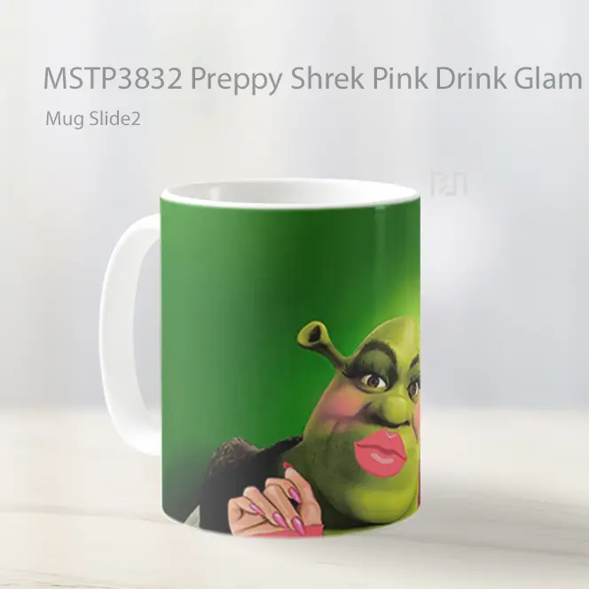 Preppy Shrek Pink Drink Glam Green Mug Gelas Keramik MSTP3832 - All-side / Desain