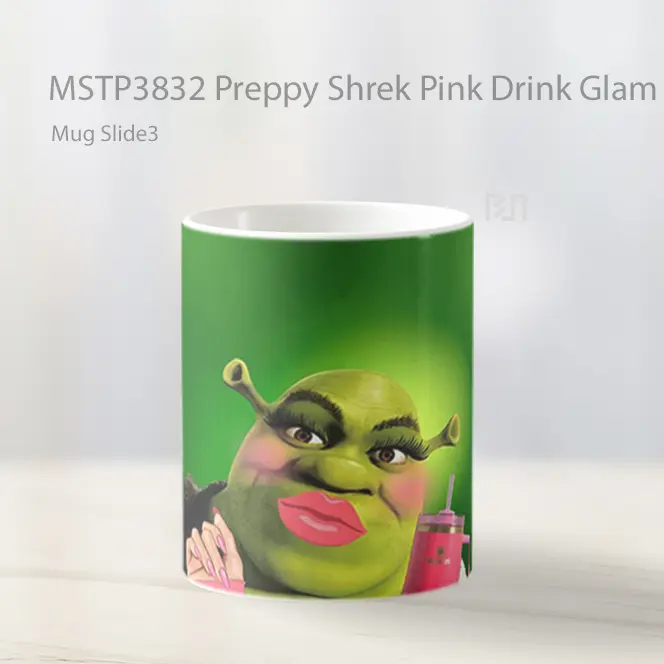 Preppy Shrek Pink Drink Glam Green Mug Gelas Keramik MSTP3832 - All-side / Desain