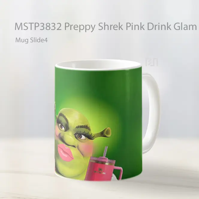 Preppy Shrek Pink Drink Glam Green Mug Gelas Keramik MSTP3832