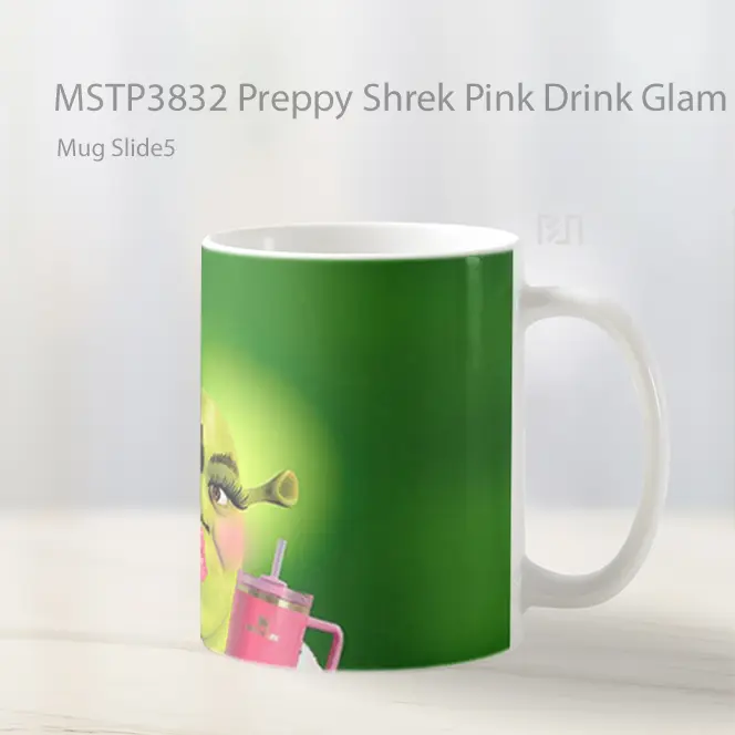 Preppy Shrek Pink Drink Glam Green Mug Gelas Keramik MSTP3832 - All-side / Desain