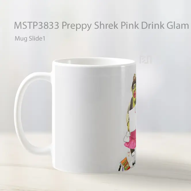 Preppy Shrek Pink Drink Glam White Mug Gelas Keramik MSTP3833 - All-side / Desain