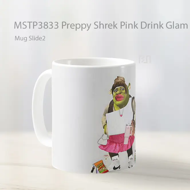 Preppy Shrek Pink Drink Glam White Mug Gelas Keramik MSTP3833 - All-side / Desain