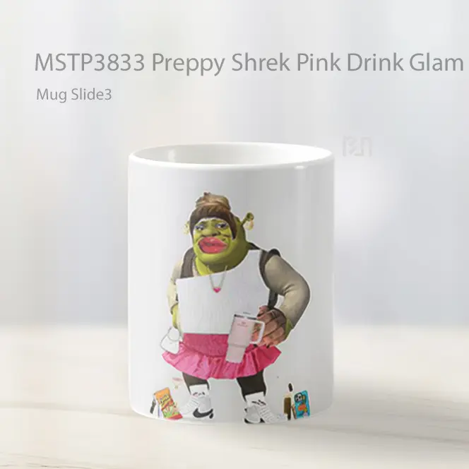 Preppy Shrek Pink Drink Glam White Mug Gelas Keramik MSTP3833 - All-side / Desain