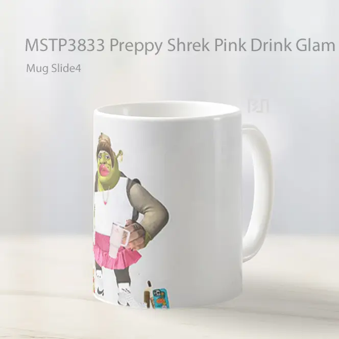 Preppy Shrek Pink Drink Glam White Mug Gelas Keramik MSTP3833