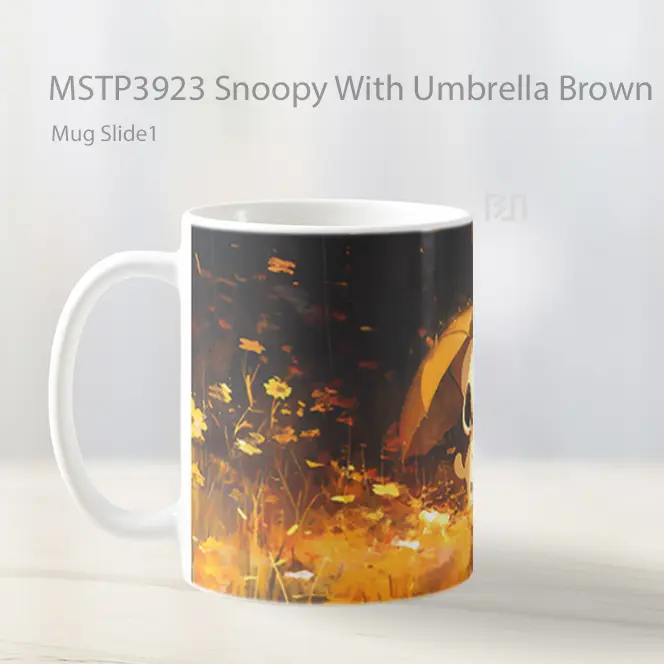 Snoopy With Umbrella Brown Mug Gelas Keramik MSTP3923 - All-side / Desain
