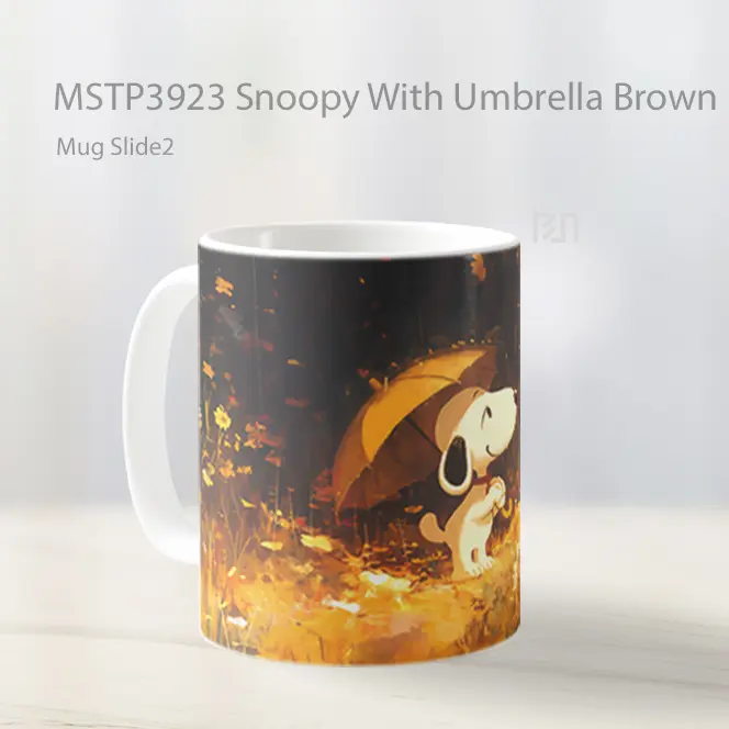 Snoopy With Umbrella Brown Mug Gelas Keramik MSTP3923 - All-side / Desain