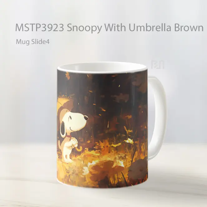 Snoopy With Umbrella Brown Mug Gelas Keramik MSTP3923