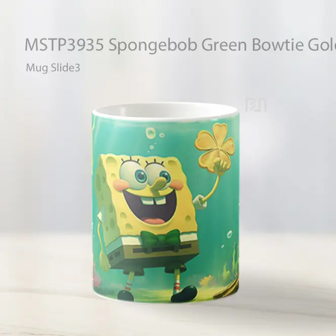 Spongebob Green Bowtie Golden Clover St Patricks Day Mug Gelas Keramik MSTP3935 - All-side / Desain