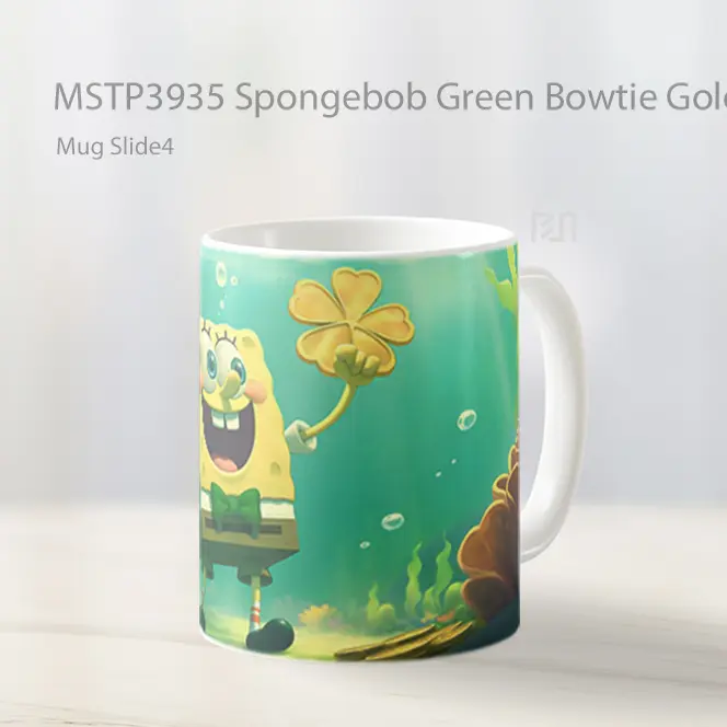 Spongebob Green Bowtie Golden Clover St Patricks Day Mug Gelas Keramik MSTP3935