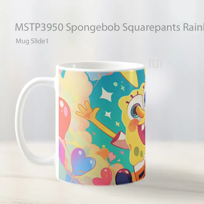 Spongebob Squarepants Rainbow Happy Colorful Mug Gelas Keramik MSTP3950 - All-side / Desain