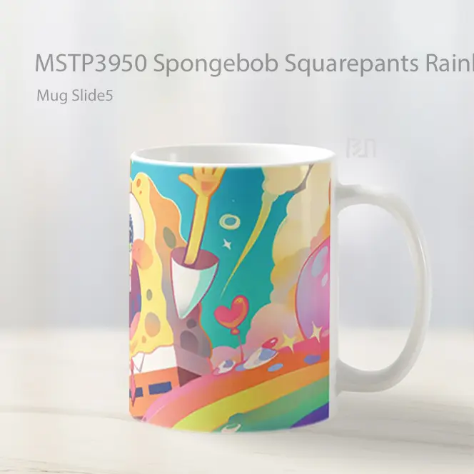 Spongebob Squarepants Rainbow Happy Colorful Mug Gelas Keramik MSTP3950 - All-side / Desain