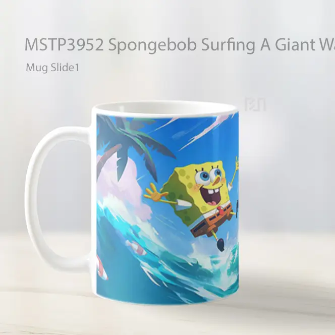 Spongebob Surfing A Giant Wave Mug Gelas Keramik MSTP3952 - All-side / Desain