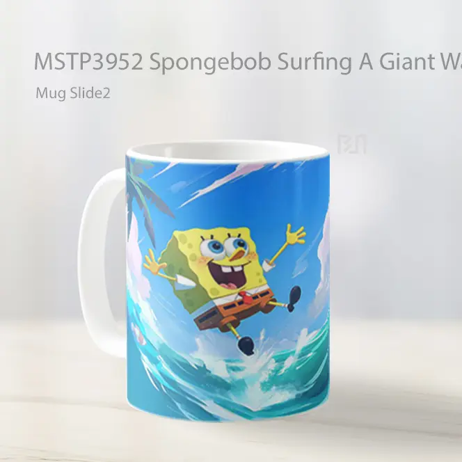 Spongebob Surfing A Giant Wave Mug Gelas Keramik MSTP3952 - All-side / Desain