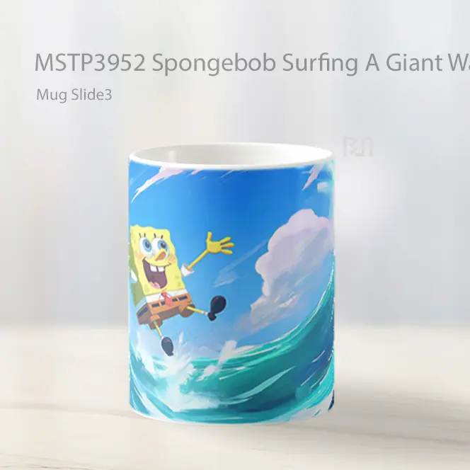 Spongebob Surfing A Giant Wave Mug Gelas Keramik MSTP3952 - All-side / Desain
