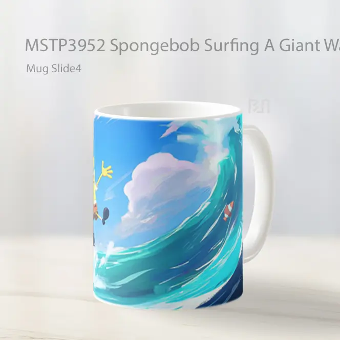 Spongebob Surfing A Giant Wave Mug Gelas Keramik MSTP3952