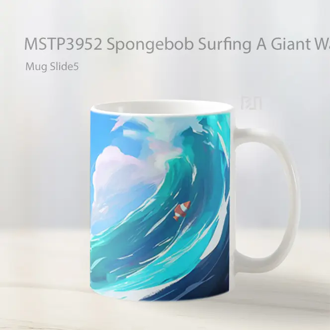 Spongebob Surfing A Giant Wave Mug Gelas Keramik MSTP3952 - All-side / Desain