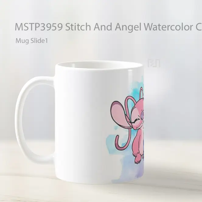 Stitch And Angel Watercolor Cute Mug Gelas Keramik MSTP3959 - All-side / Desain
