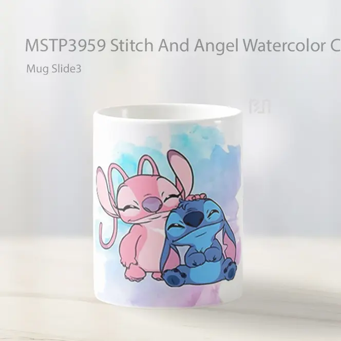 Stitch And Angel Watercolor Cute Mug Gelas Keramik MSTP3959 - All-side / Desain
